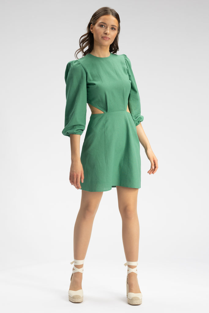 Rochie mini din in cu spatele decupat - verde